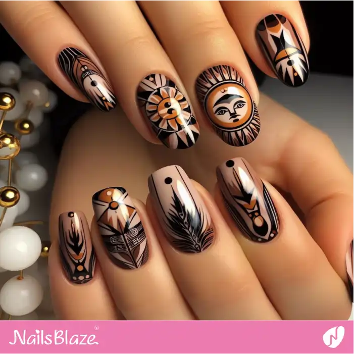 Sun with Face Nail Art Design | Tribal - NB1844